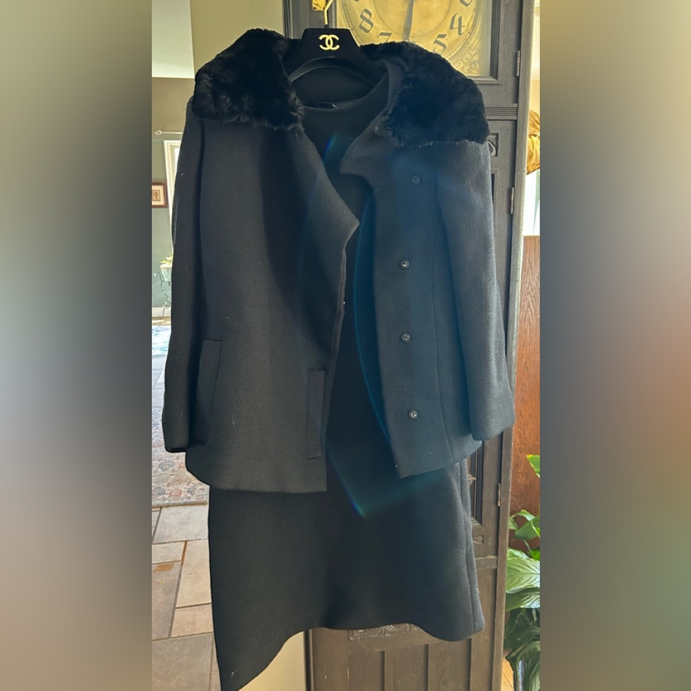 Vintage 1970s Jacket w Fur trimmed Collar Matching Dress